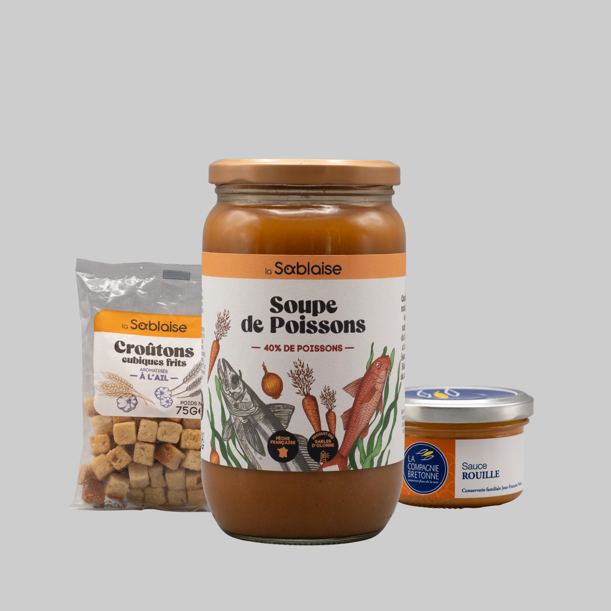 Fischsuppe im Set mit Croutons und Rouille