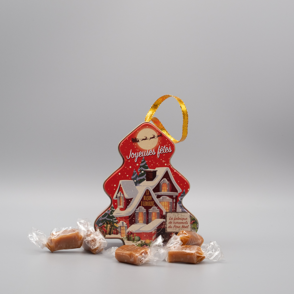 Weiche Karamellbonbons mit gesalzener Butter – Weihnachtsbaum-Metalldose 80g